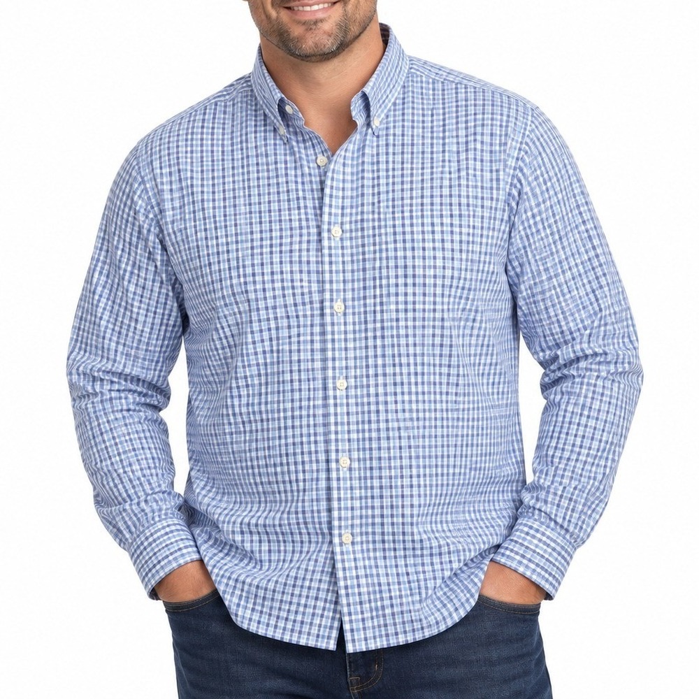 UNTUCKit Shirt Mens XXXL Blue Durif WF Gingham Check Wrinkle Free Button Down